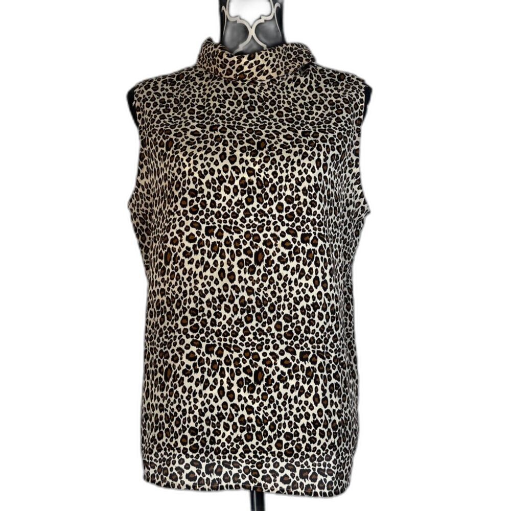 MJ Carroll Vintage Sleeveless Mock‎ Neck Animal Print Leopard Blouse Size Medium